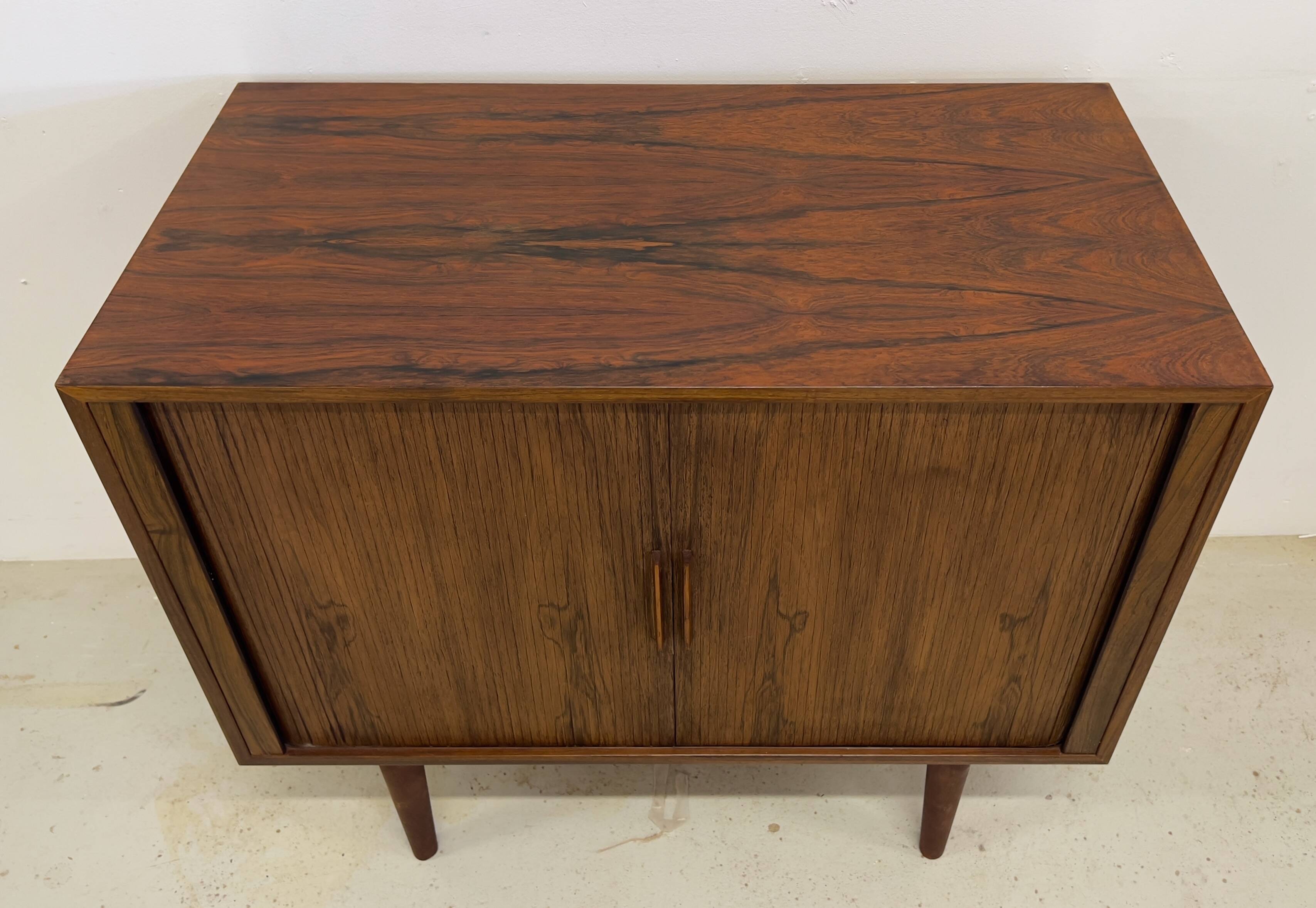 Rosewood Tambour Door Cabinet By Kai Kristiansen For Feldballes