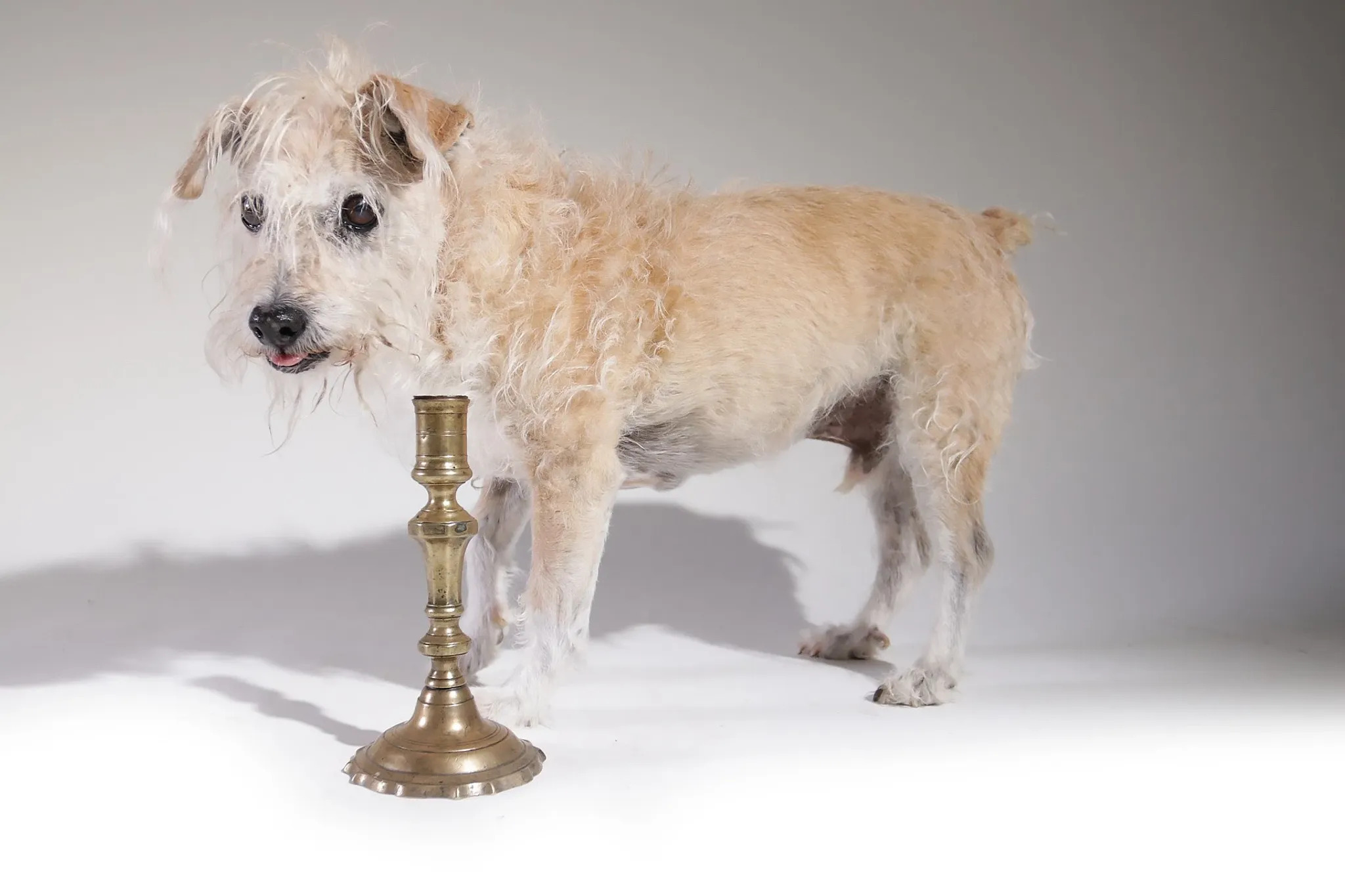 17th-century Spanish brass candlestick with square base