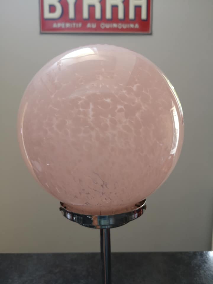 Ceiling lamp globe ball Art Deco opaline Clichy pink 1930