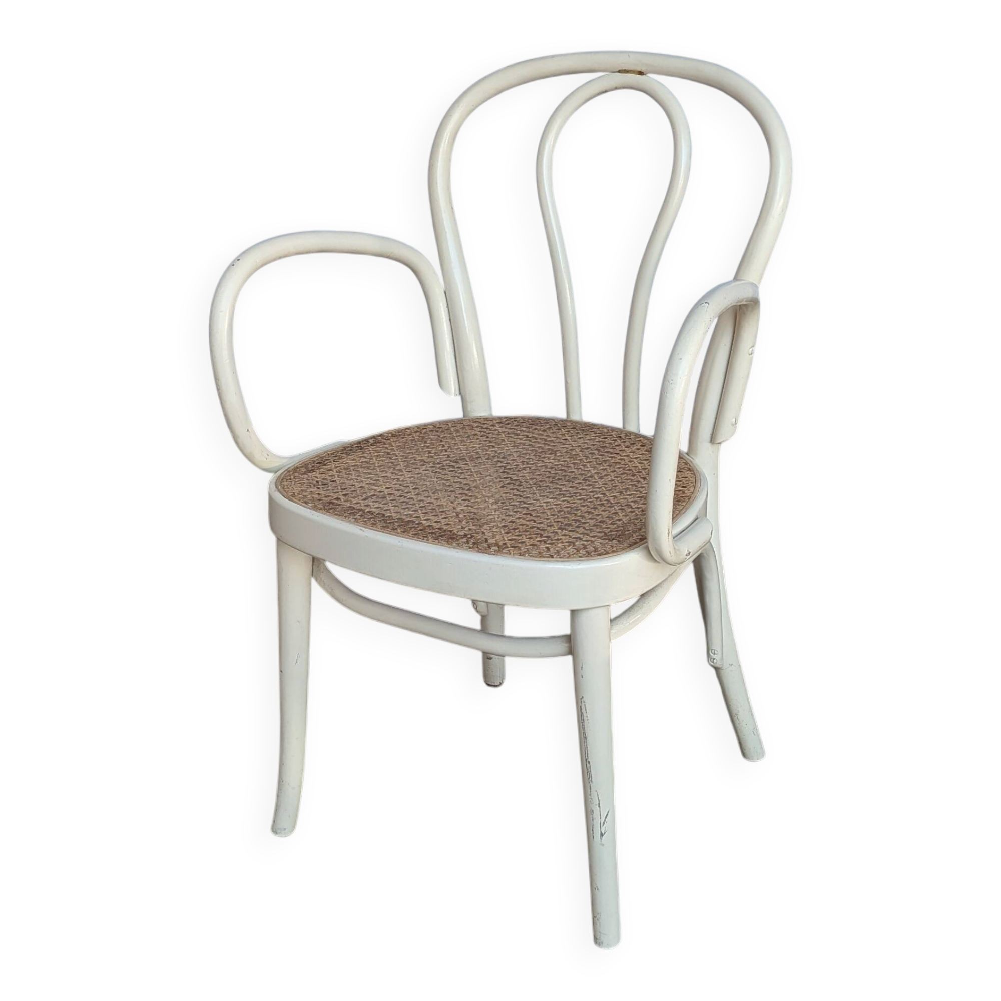 Vintage Thonet Style Dining Chair: White Beech Bentwood Cane Seat