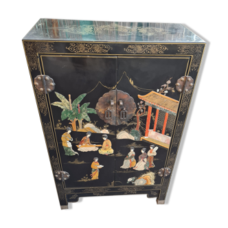 Chinese furniture opening with 2 doors black lacquer and hard stones