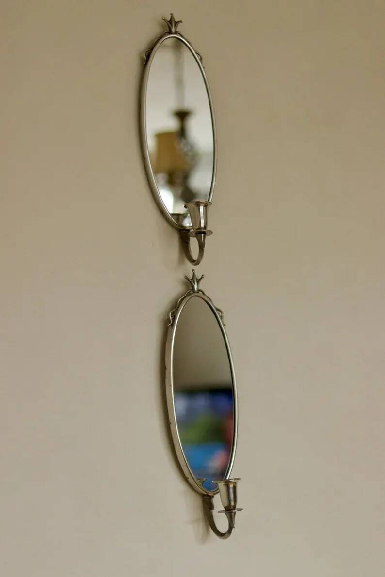 Pair of Mid-Century Tin Sconces with Mirror by Svenskt - Tenn, Sweden