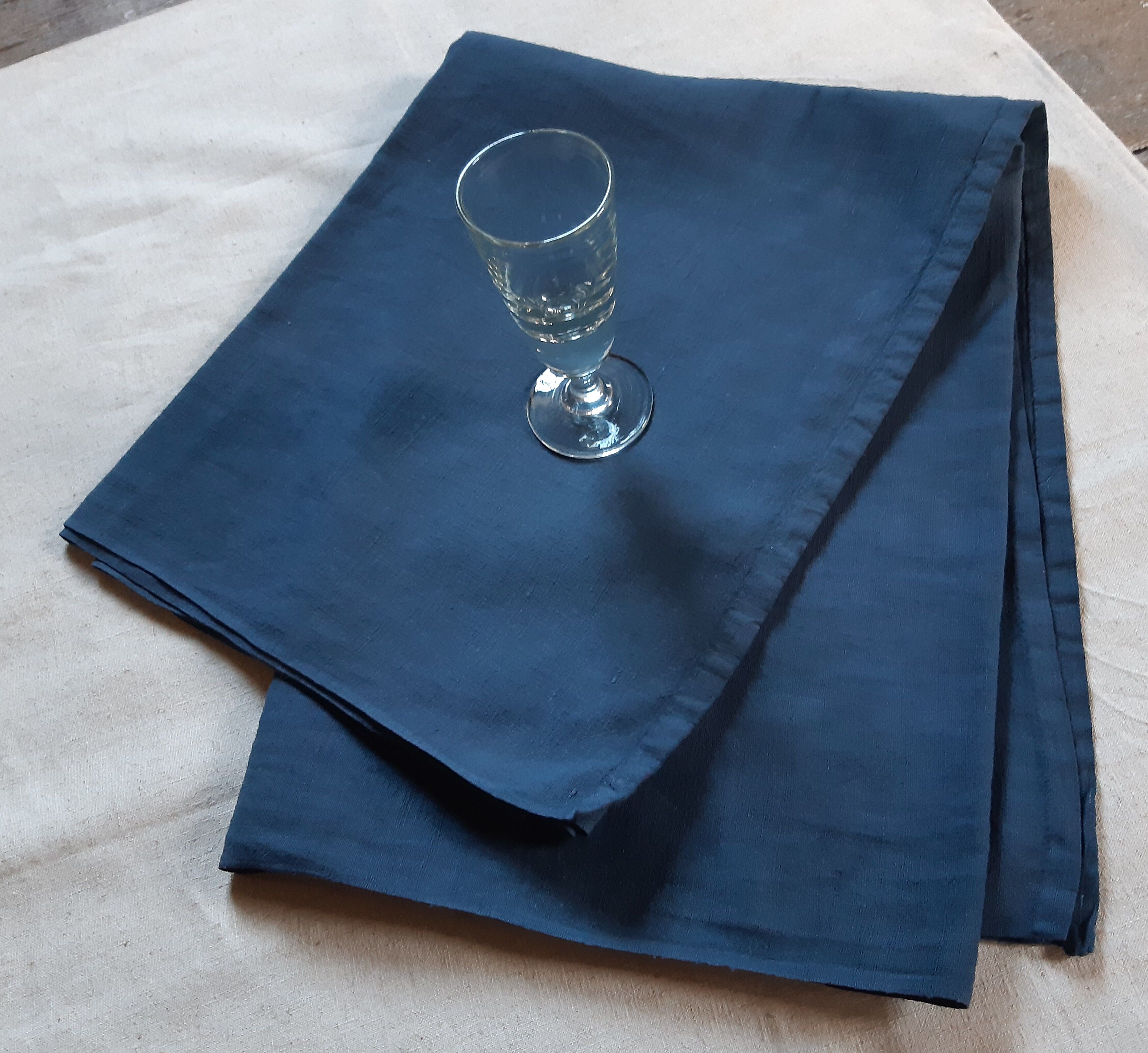Long linen cotton tablecloth dyed in indigo