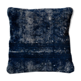 Housse de coussin en laine bleue faite à la main