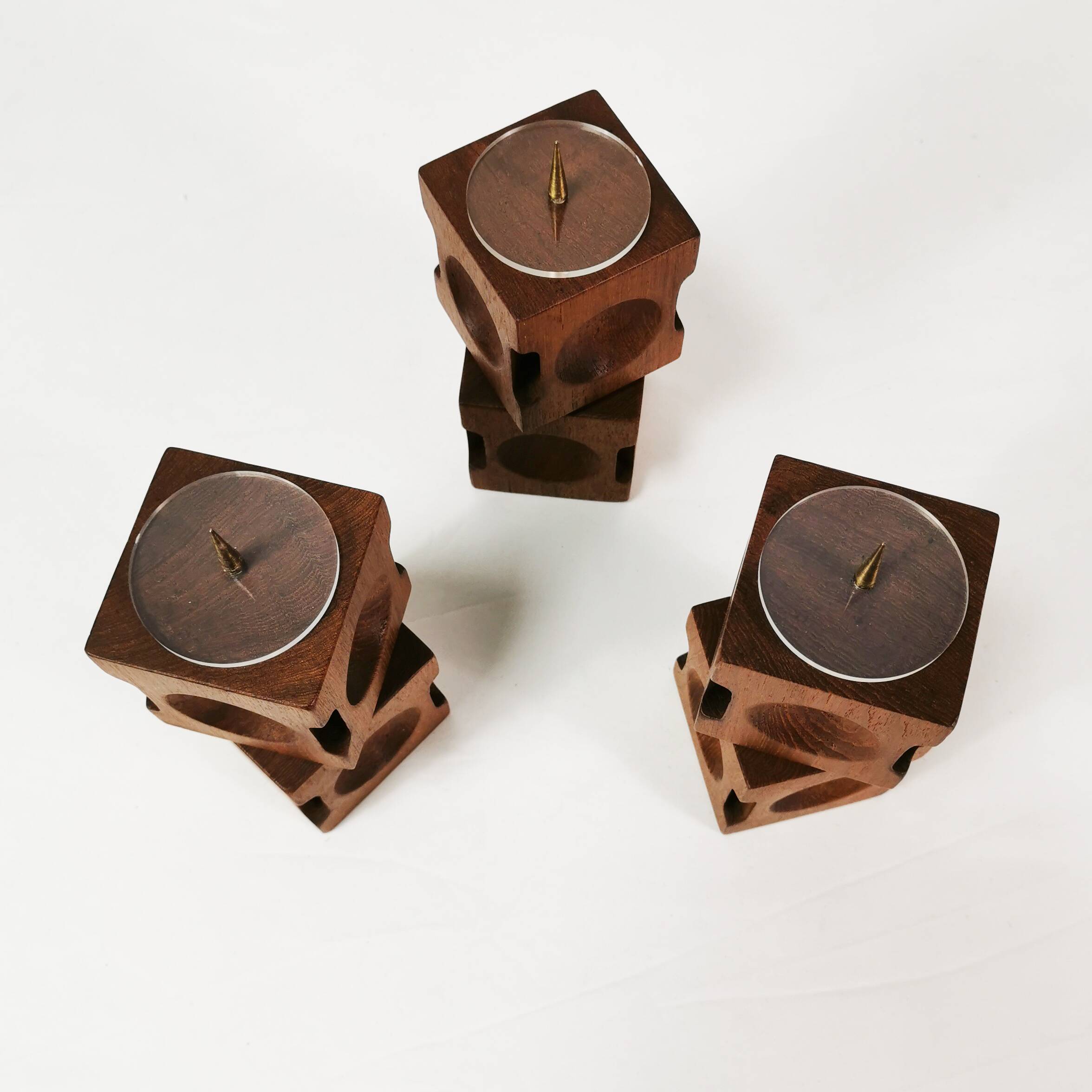 Mid Century Modular Teak Candlesticks, Denmark, 1960s