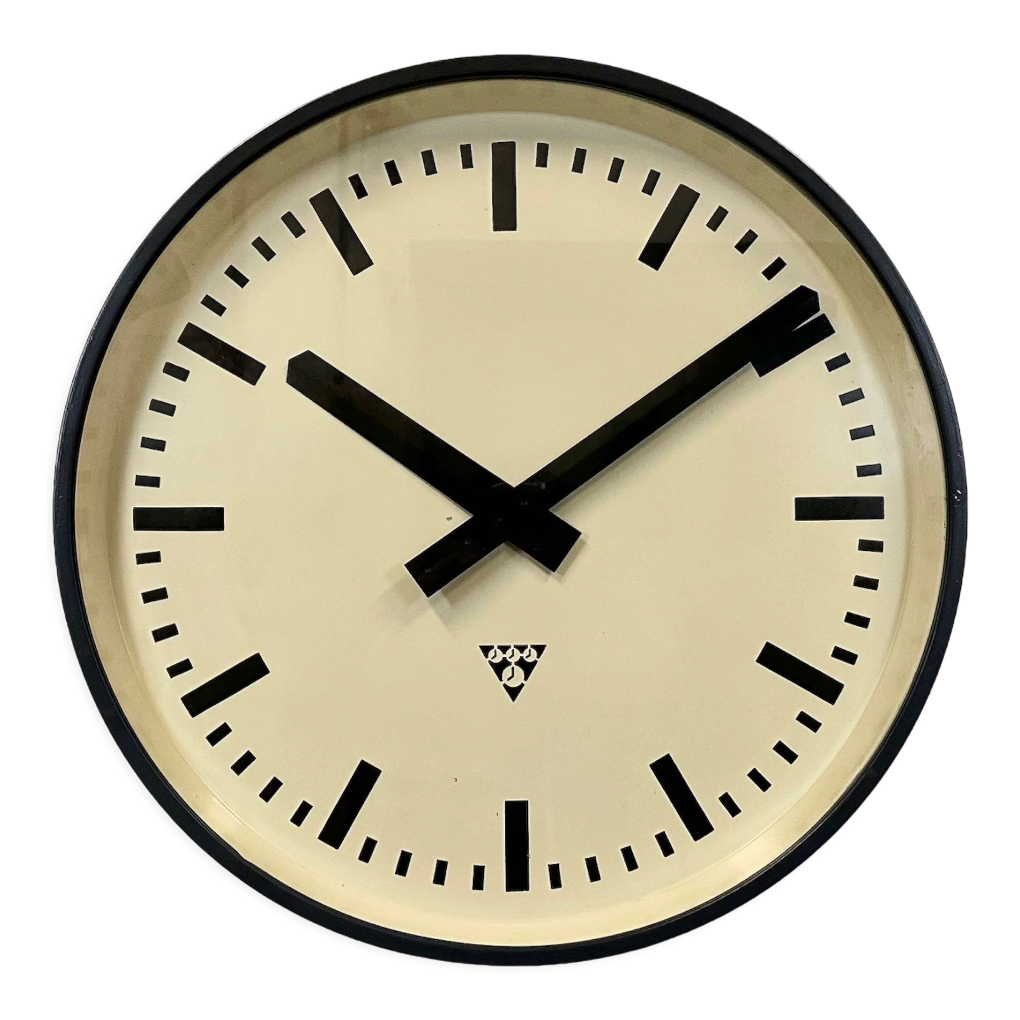 Grey industrial factory wall clock from pragotron, 1960s