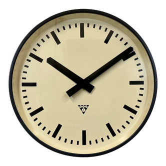 Grey industrial factory wall clock from pragotron, 1960s