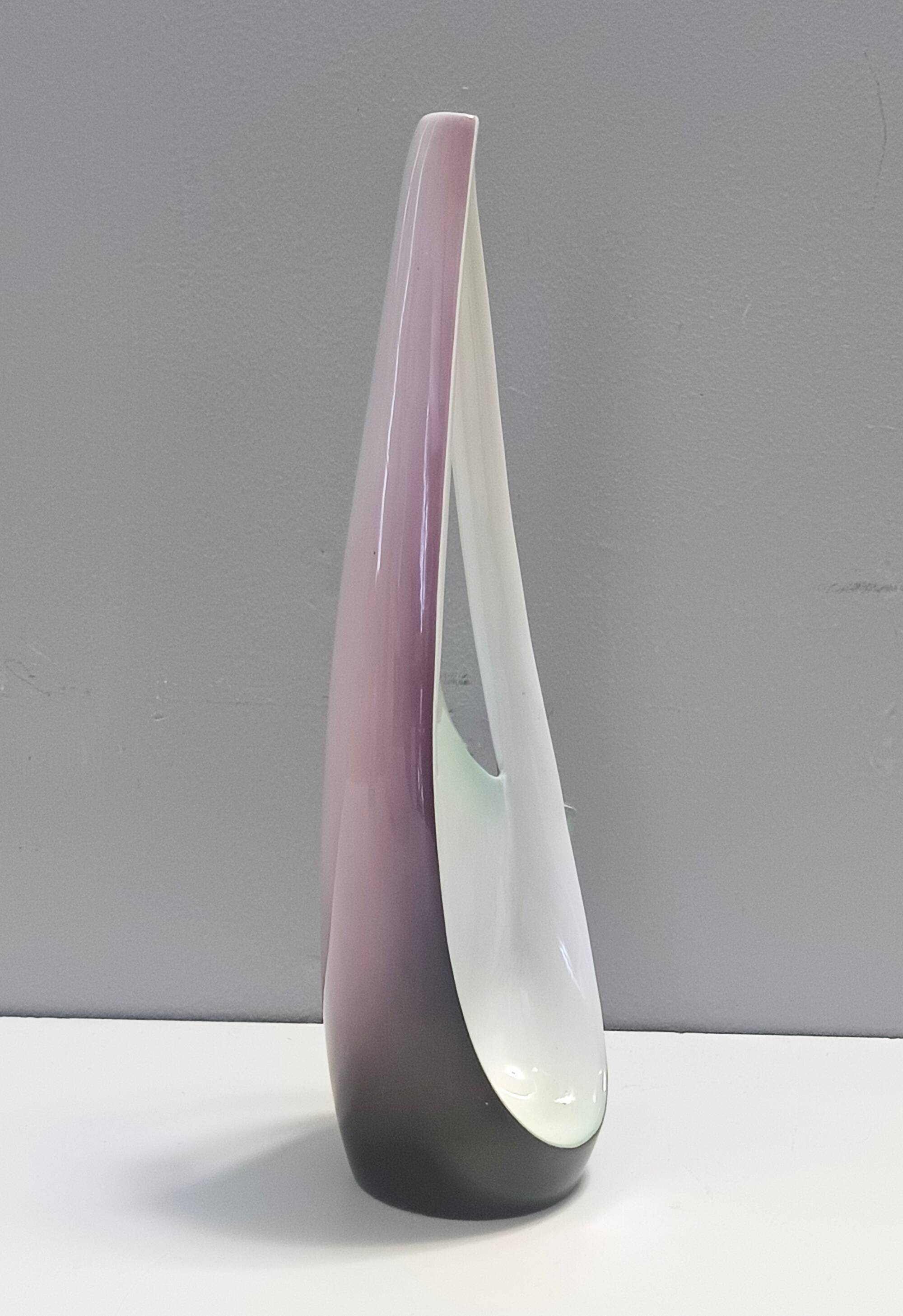 Purple, Pink and White Hand-Painted Ceramic Vase by Ariele, Turin, Italy