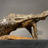 Animal Sculpture Dog, Glazed Stoneware, Unique Piece, 1960s