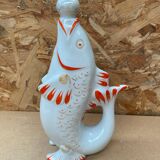 Ancienne bouteille forme poisson blanc orange vintage