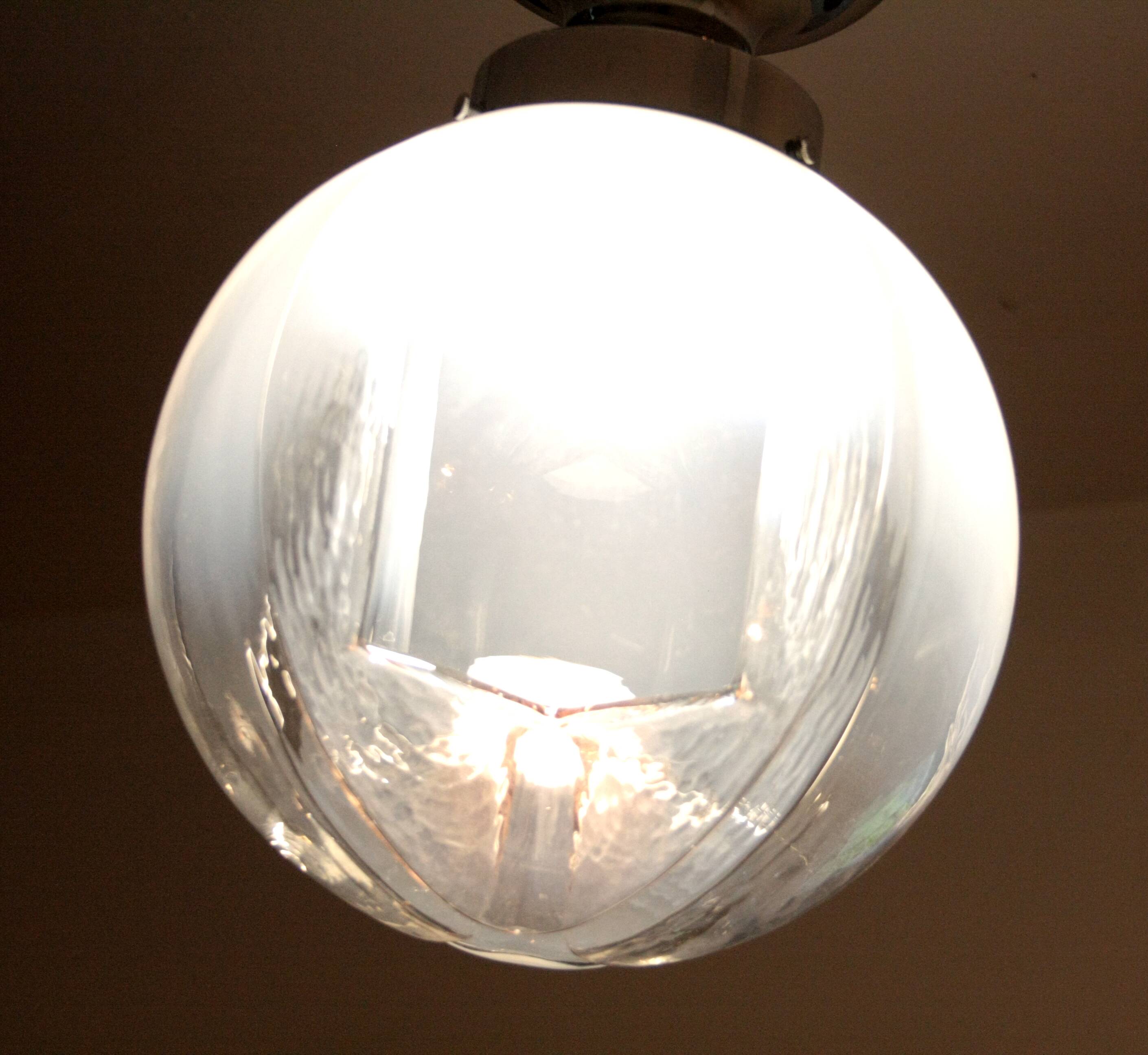 Plafonnier chromé, verre soufflé de Murano, Italie, années 1960