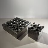 "Ultima15" set of 2 brutalist ashtrays, cast aluminum, ca 1970