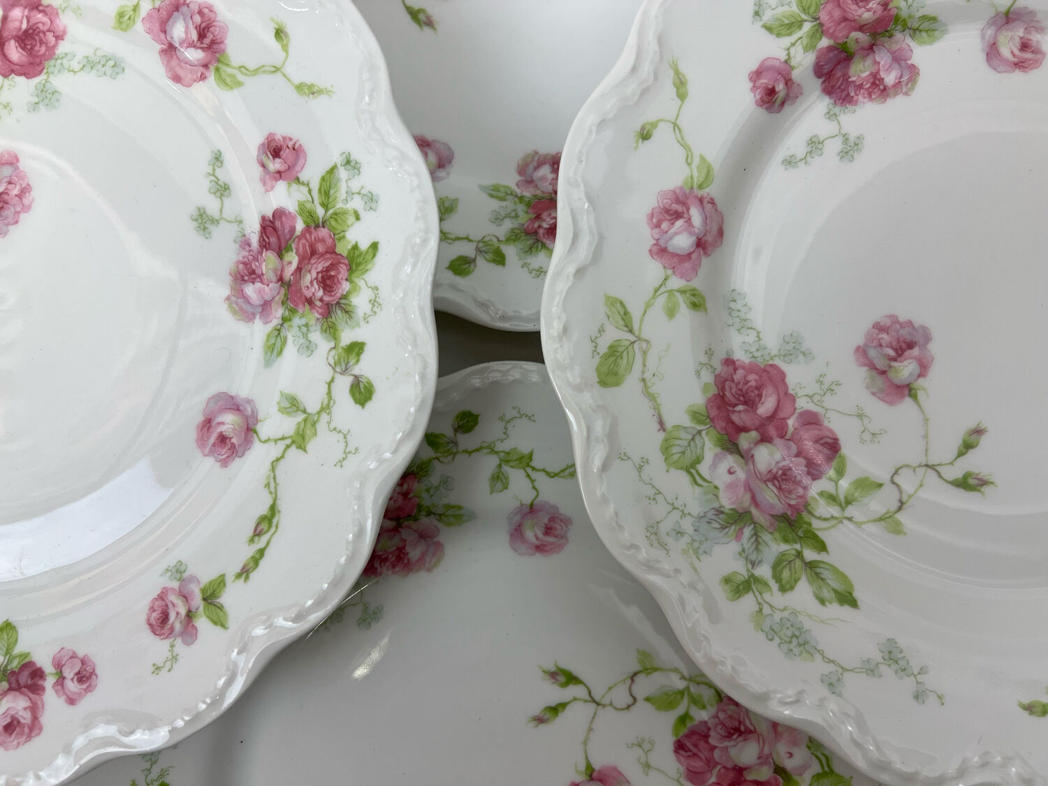 6 flat plates porcelain Limoges shabby flowers
