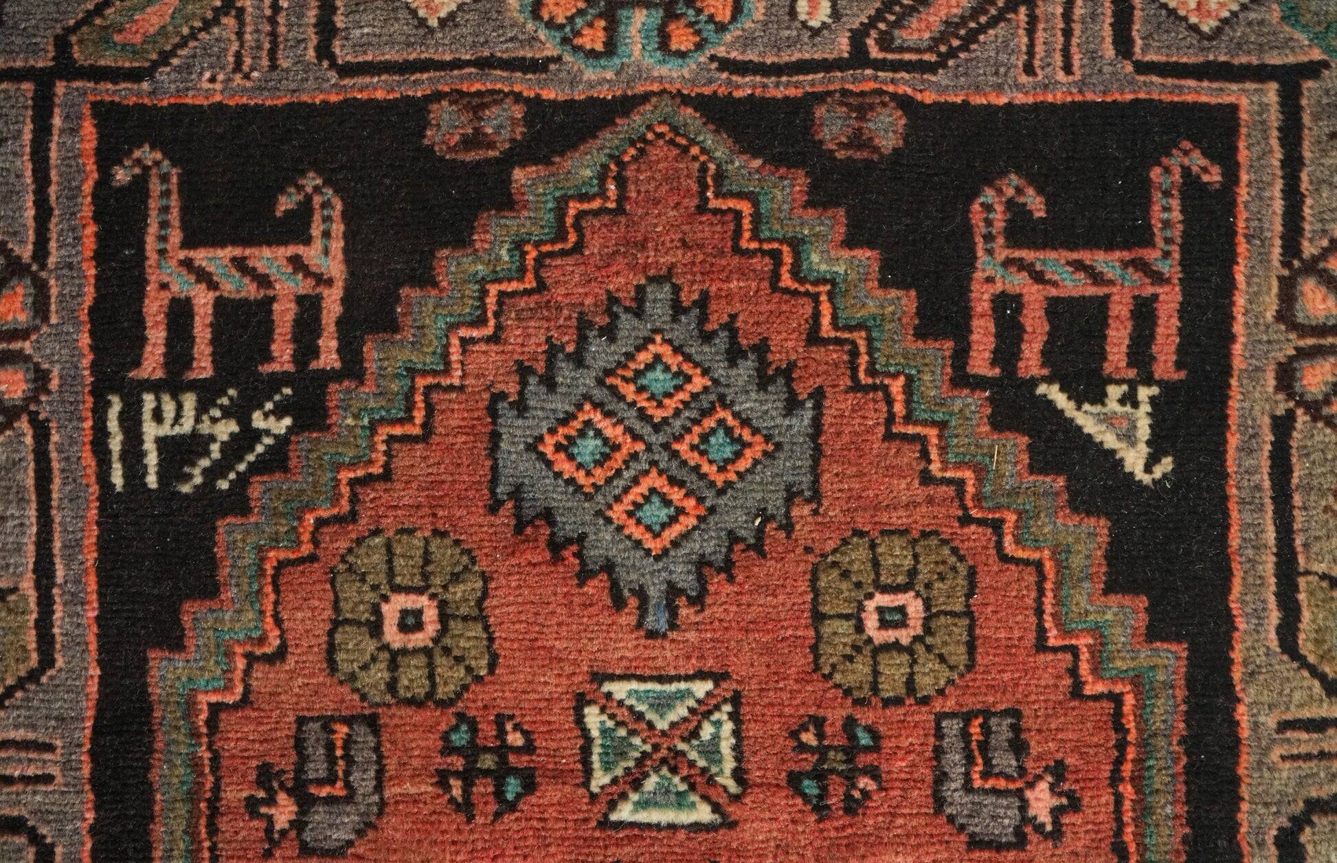 Unusual Signed Hand woven vintage rug - Tribal with animal motifs