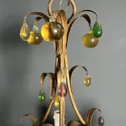 Golden Metal Cage with Leaf and Multi-Coloured Glass Fruit Decoration
