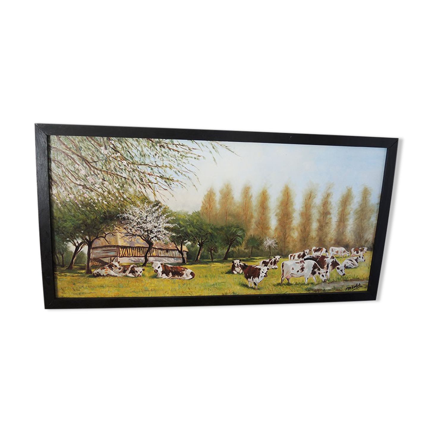 Oil on wood framed and signed Henri Merlet, 124x63 cm