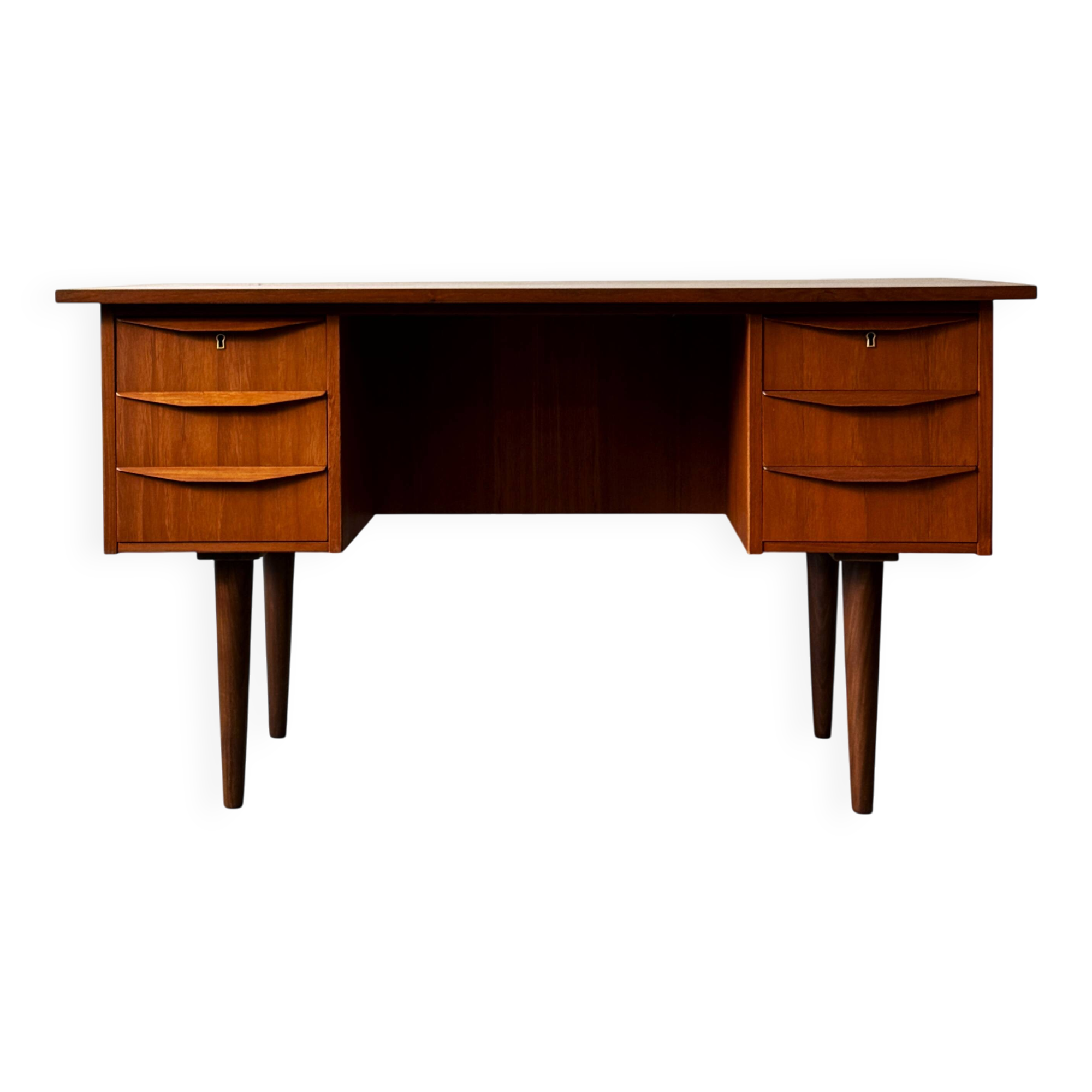 Freestanding teak desk, Denmark 60s/70s, vntg, mid-c modern