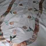 Tablecloth and napkins with a spring theme, vintage tulips, new polyester.