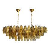 Contemporary Amber and Fumè “Poliedri” Murano Glass Chandelier in Venini St