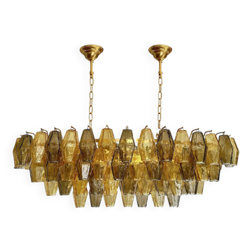 Contemporary Amber and Fumè “Poliedri” Murano Glass Chandelier in Venini St