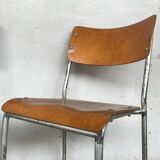 Series of 6 vintage industrial school chairs stackable 1950 thermophorized seating