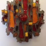 set of two Mod Glass Shard and Cement Wall Art 1960s by J Avoinet