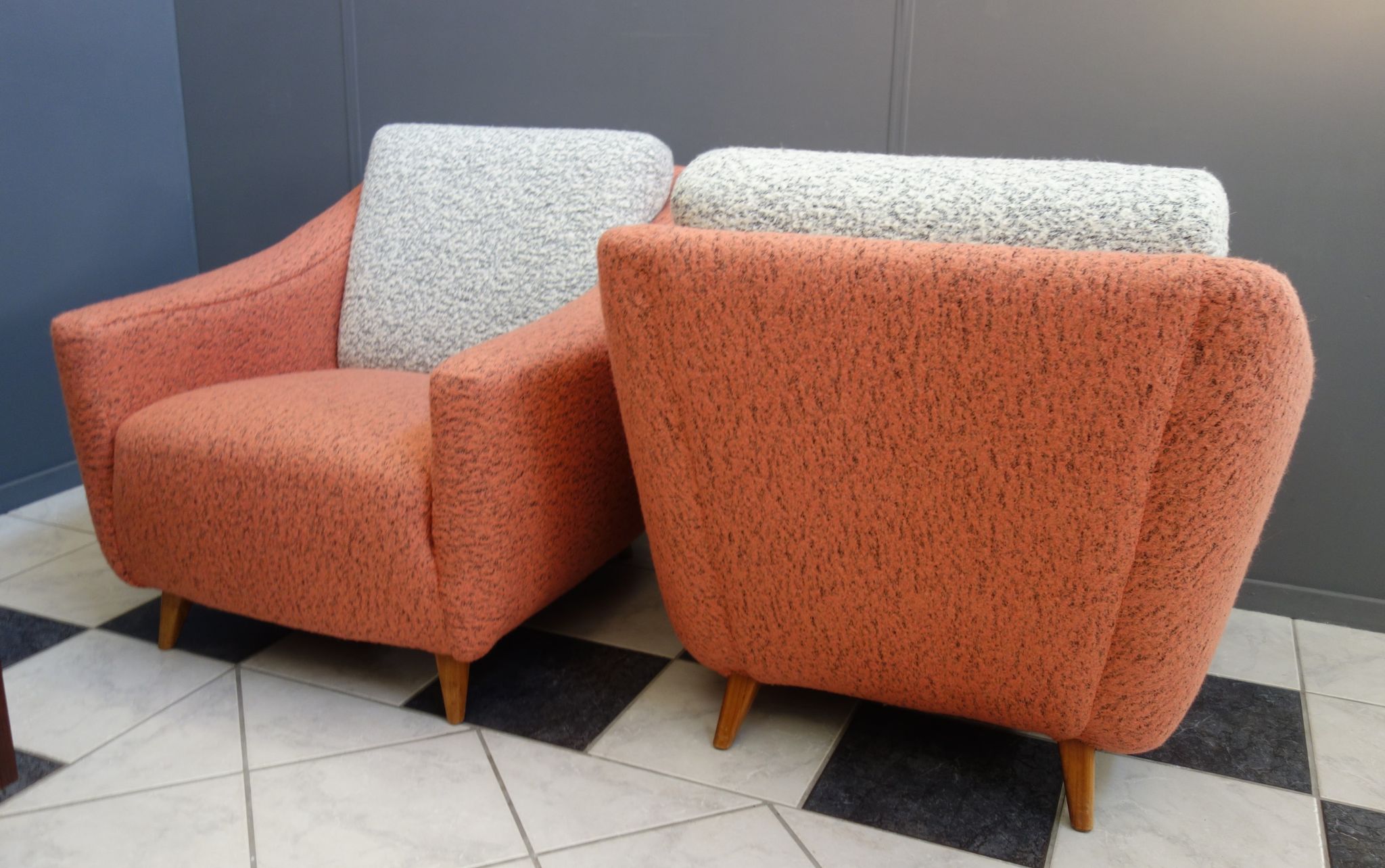 Set of pink and grey club chairs 1960s