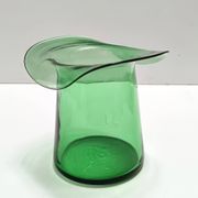 Vase cylindrique en verre soufflé à la main vert, Empoli, Italie
