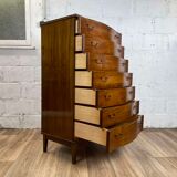 Curved face chest of drawers 7 drawers Scandinavian vintage lacquered walnut, 60s
