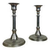 Pair of vintage silver-colored metal candlesticks
