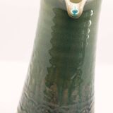 Handcrafted XL pitcher in mint green enameled stoneware