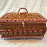 Vintage wicker and "scoubidou" box