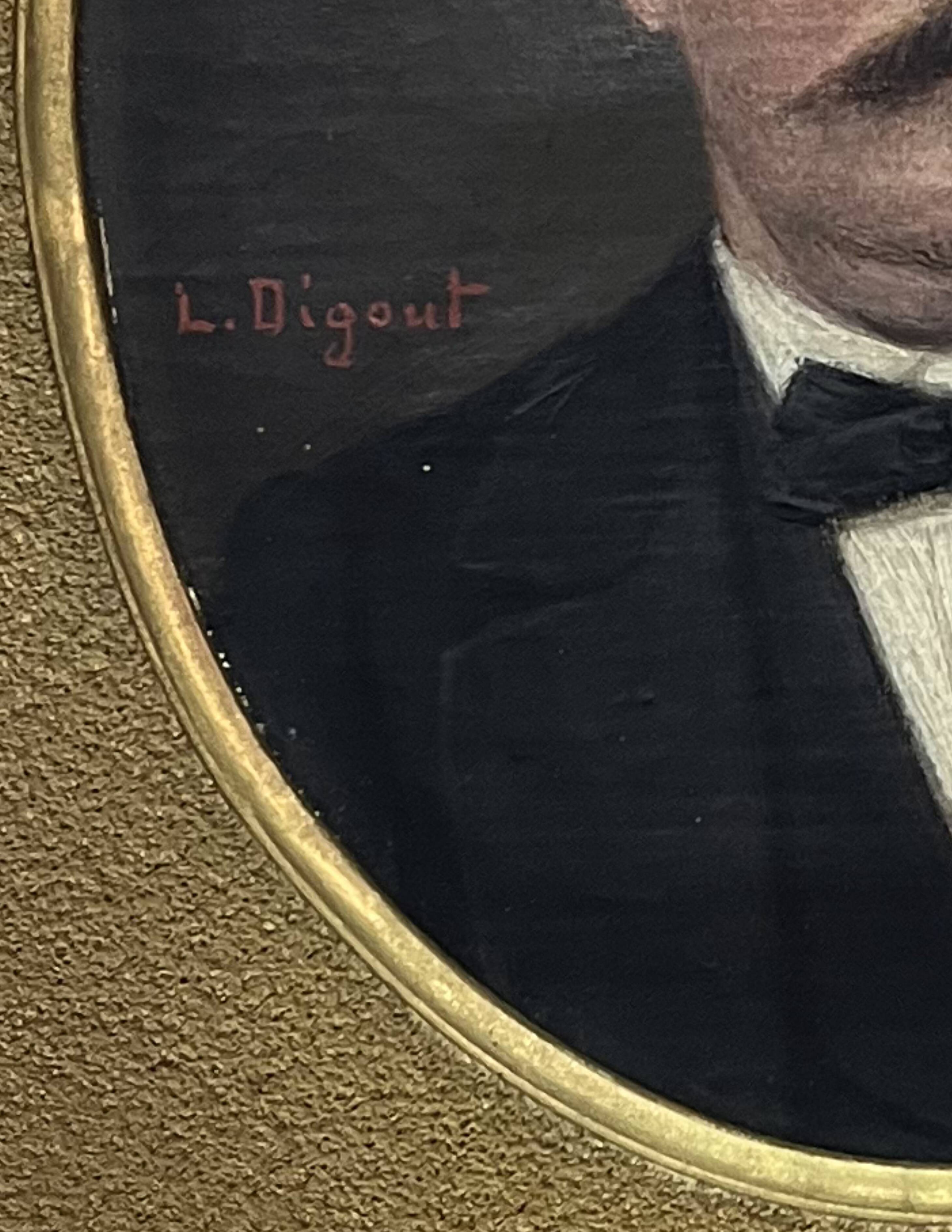 Portrait, oil on canvas of a man with a moustache signed Louis Joseph Digout, 19th century.