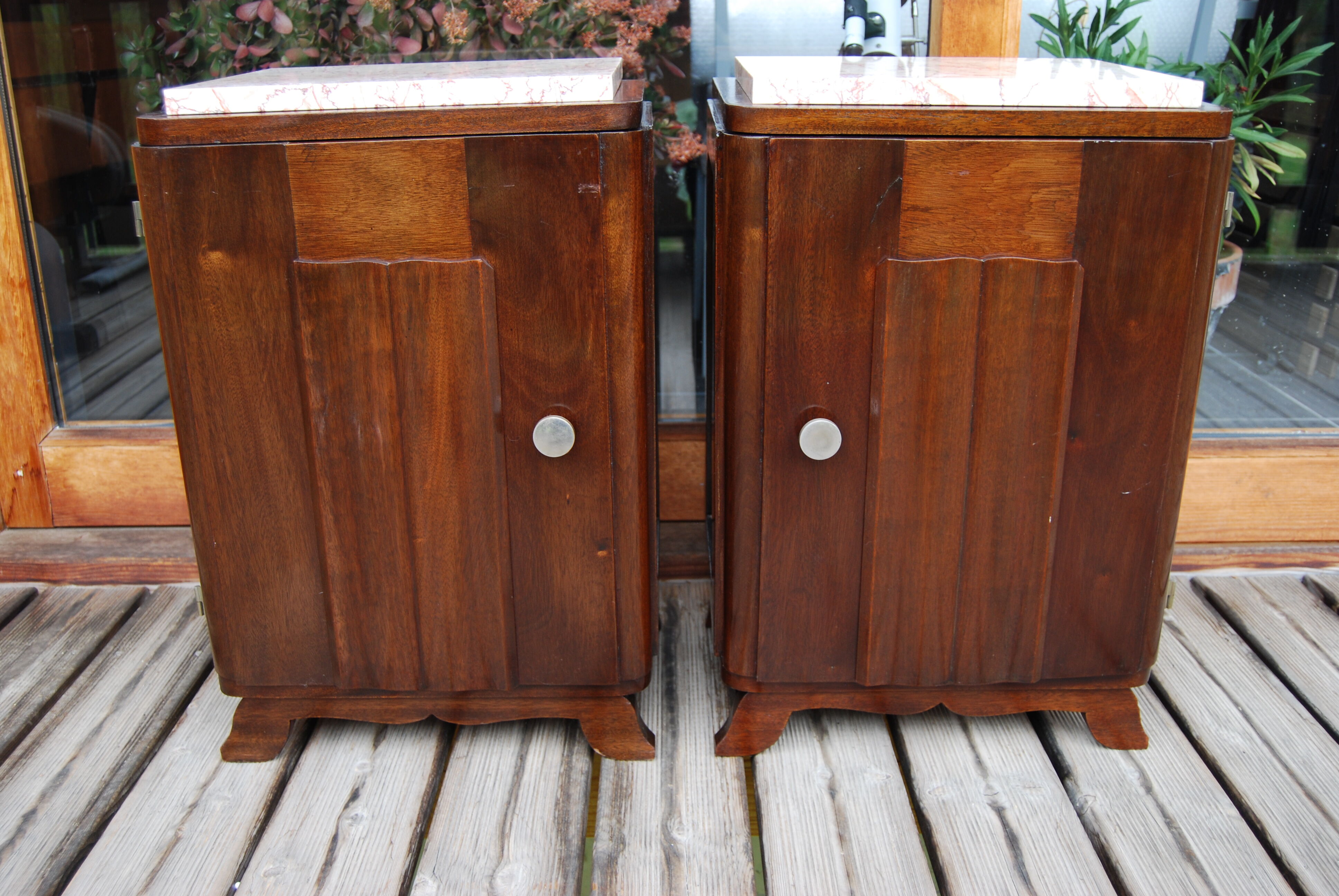Pair of Vintage 1940 bedside tables with marble.