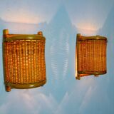 Pair of rattan sconces, France, 1960