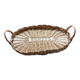 Oval wicker tray with two vintage handles