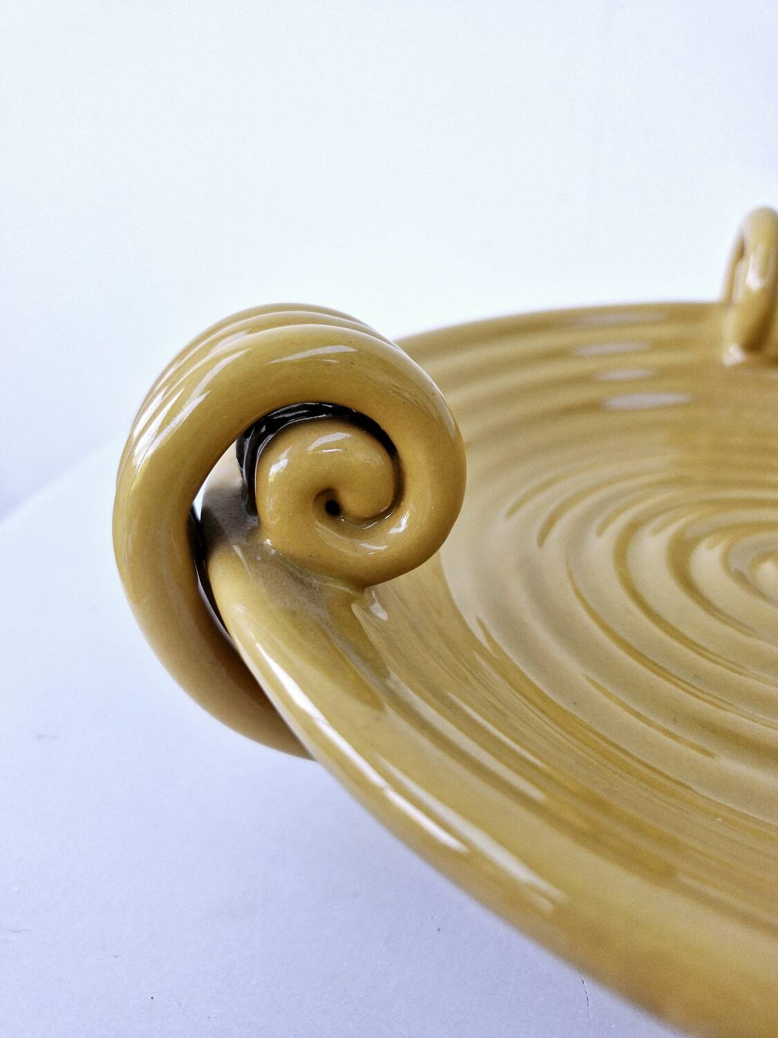 Vintage fruit bowl basket ocher ceramic art deco style
