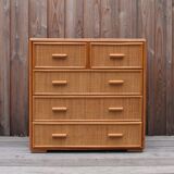 Wooden chest of drawers and rattan
