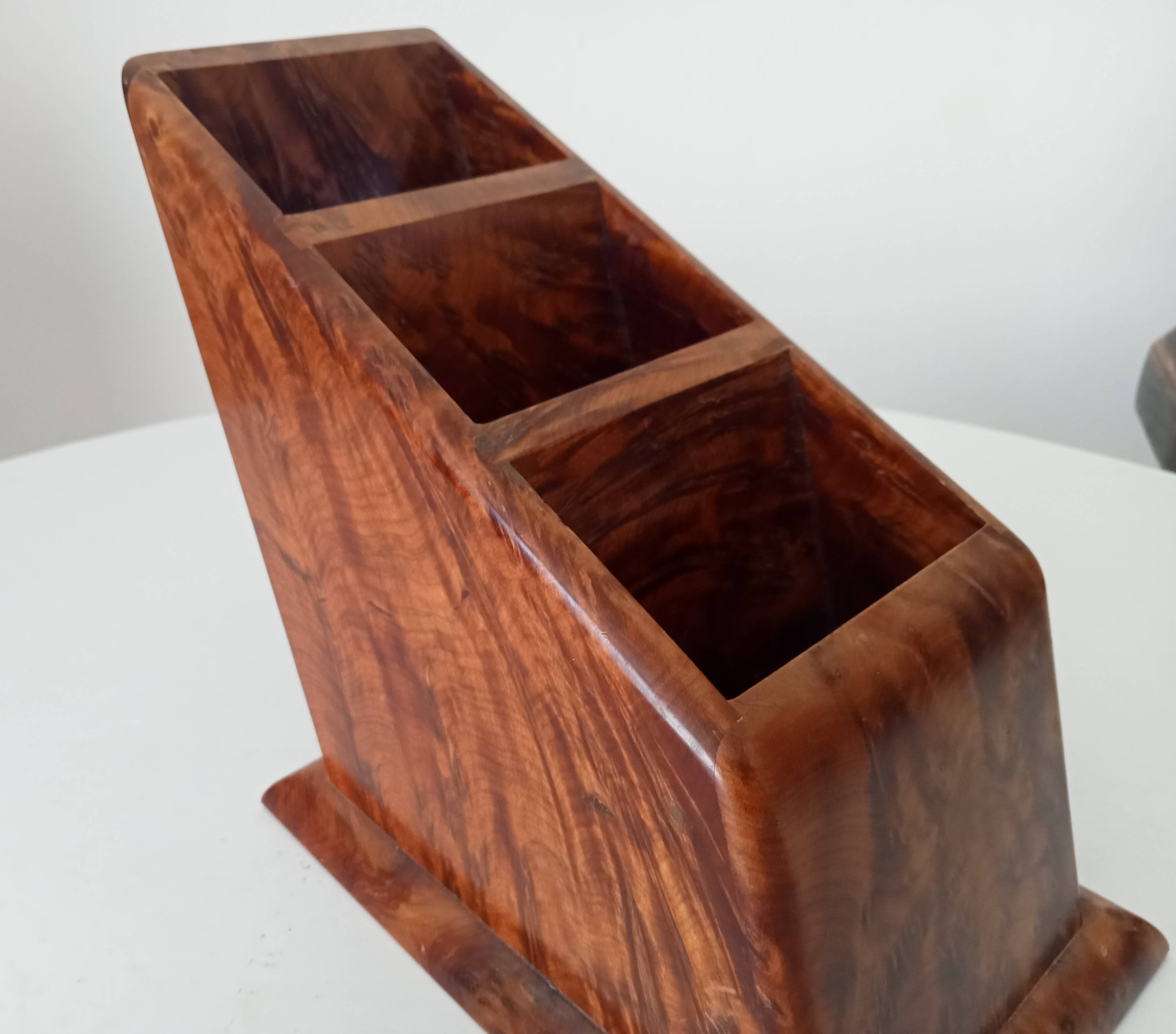 Art deco pen holder in burr walnut