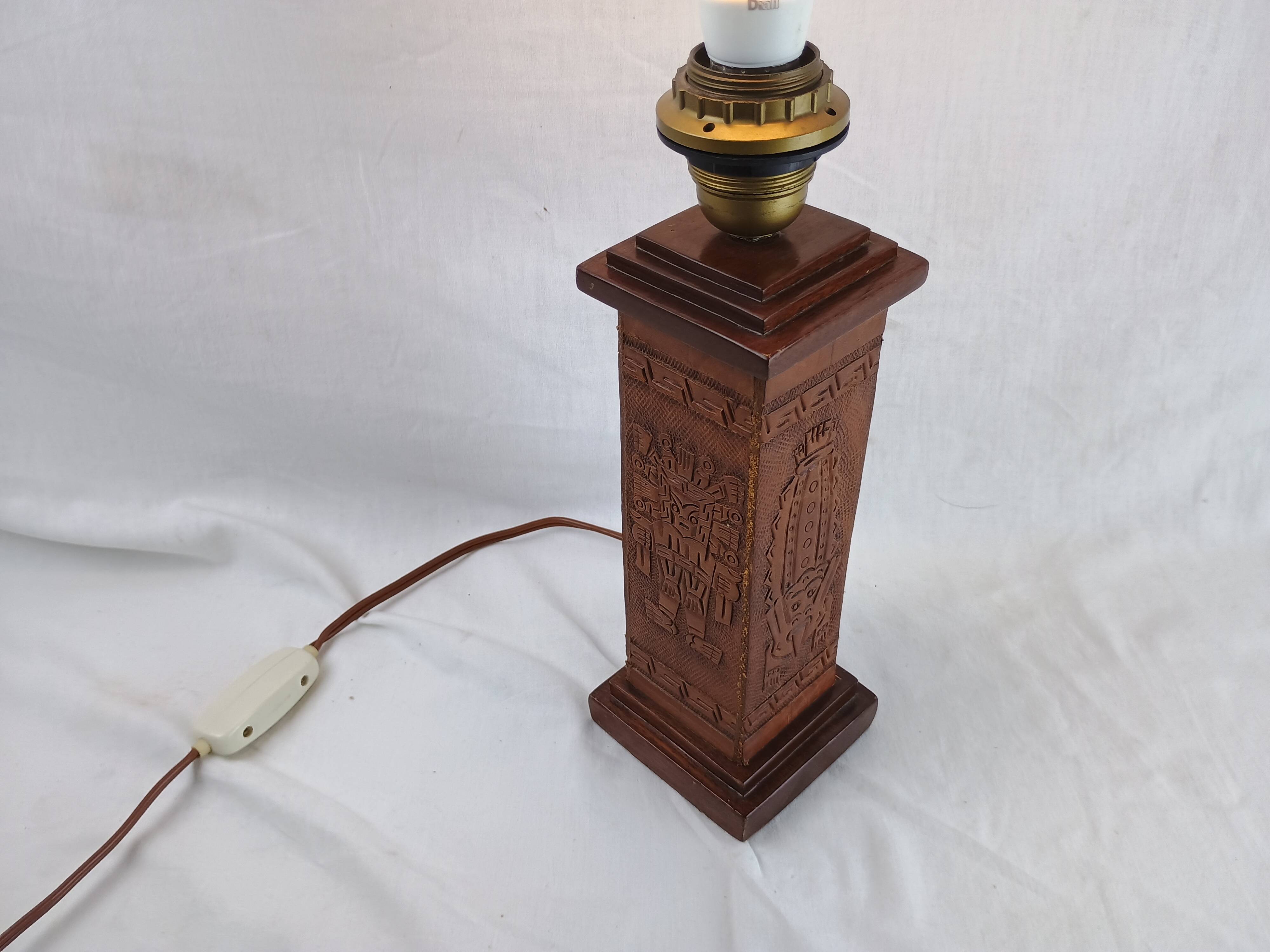 Angel L. Pazmino leather totem lamp 1960 Aztec patterns Style Furniture