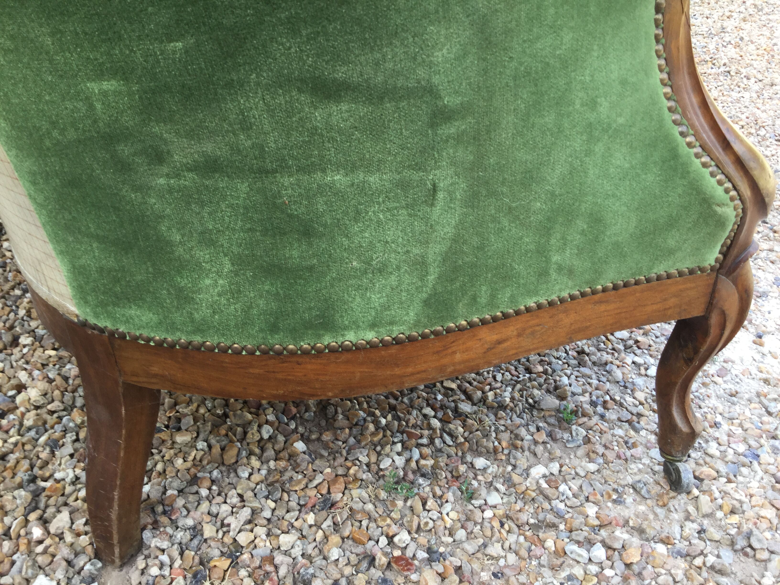 Louis XVI style bench in green velvet