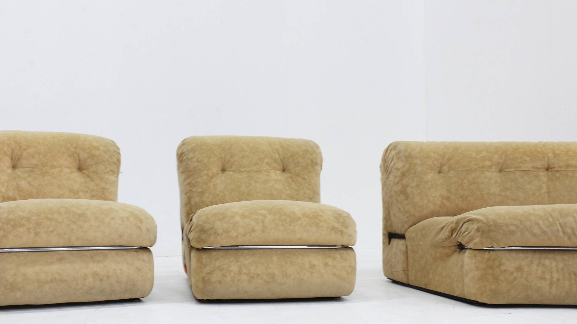 Vintage Italian curved modular chrome sofa 1970s