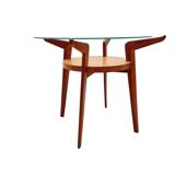 Small Mid-Century Round Oak & Glass Table from Jitona Sobeslav, Czechia, 1950s