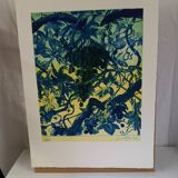 Original lithograph by Gérard Diaz (1938-2021), "la vigne, le raisin, le vin", 1999.