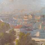 Grande peinture à l'huile sur toile d'une vue de Salzbourg du 19ème siècle
