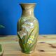 Old Indian Floral Vase Hand Painted Green Gold Background 25cm