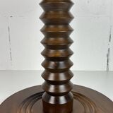 Brutalist Wood Turned Press Side Table in the style of Charles Dudouyt