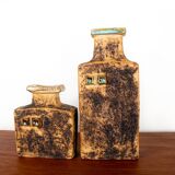 Two Swedish Vases, brutalist, stoneware and glazed collar, Curt Magnus Addin.