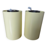 Pair of pale yellow lacquered metal "pipe" ceiling lights from the 80s