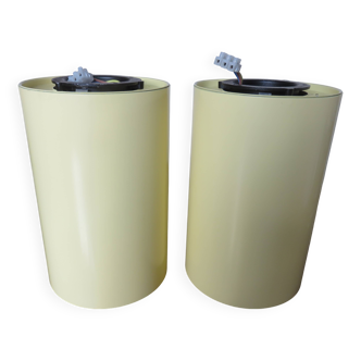 Pair of pale yellow lacquered metal "pipe" ceiling lights from the 80s